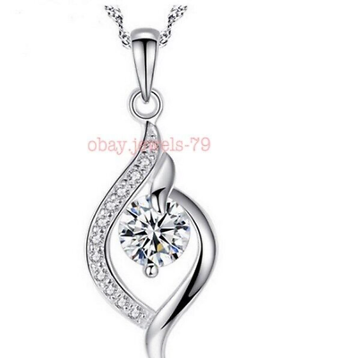#ad Round Cut Women Simulated Cubic Zirconia Pendant Necklace 925 Sterling Silver $89.92