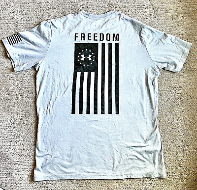 #ad Under Armour Men’s Gray Black Freedom Flag Shirt Sleeve T shirt Size Med $14.99