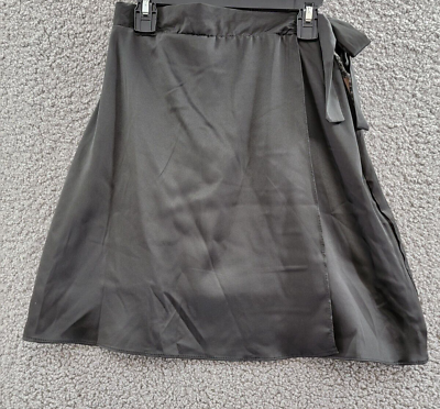 #ad AQUA Satin Wrap Skirt Girls XL 14 16 Black Bow Detail Elasticized Back Waist $23.52