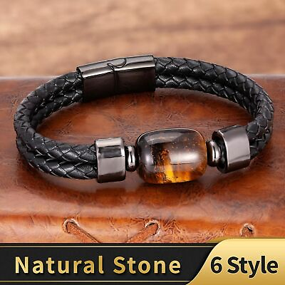 #ad Men Stone Bead Bracelet Man Leather Charm Bangle Multilayer Rope Clasp Bracelets $20.65