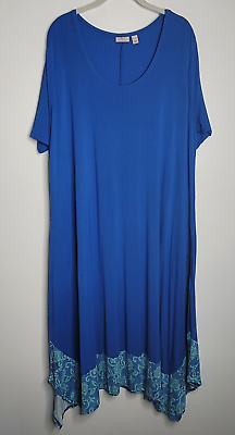 #ad LOGO Lori Goldstein XLP Petite Long Jersey Dress Blue Handkerchief Hem Pockets $24.99