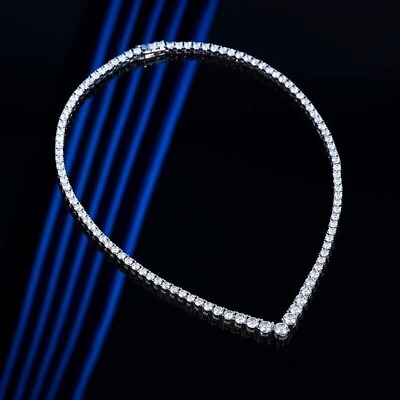 #ad V Shape D Color Moissanite Tennis Necklace Women 925 Sterling Silver $240.00