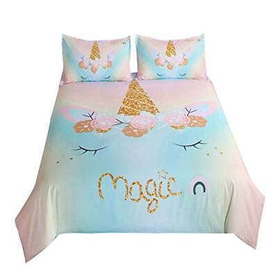 #ad Magic Girls Flower Rainbow UnicornKids#x27; Gift Home Bedding Set.Included:1 * ... $40.04