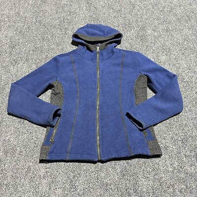 #ad Kuhl Jacket Women#x27;s Large Blue Alfpaca Fleece Full Zip Hooded Acrylic Polyester $28.88