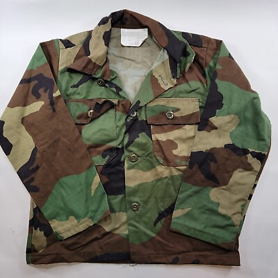 #ad Vintage Kids Military Woodland Camo Coat Jacket Button Up Shirt Size 10 $13.45