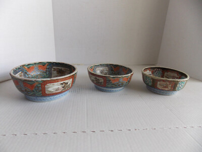 #ad Set of 3 Japanese Antique Imari Graduated Porcelain Bowls 7 1 4quot;65quot;and 6quot; $373.10