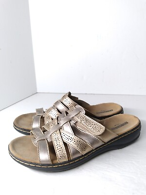 #ad Clarks Collection Women#x27;s 9 M Soft Cushion Gold Leather Slip On Comfort Sandals $34.99