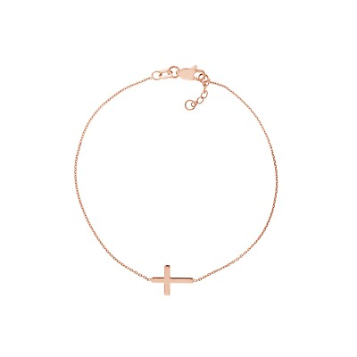 #ad Mini Polished Cross Cable Chain Bracelet Real 14K Rose Gold 7.5quot; $118.24