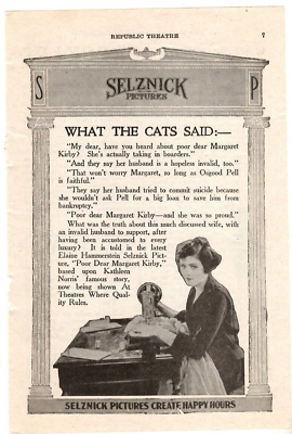 #ad 1921 Print Ad Selznick Pictures Create Happy Hours What the Cats Said Woman Sew $24.99