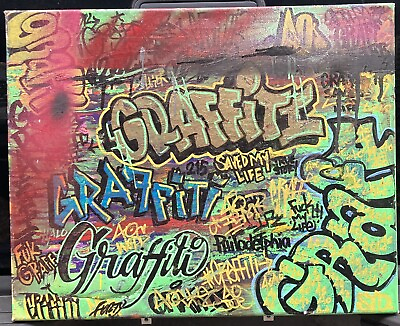 #ad Custom Hand Painted Abstract Graffiti Canvas Philadelphia Street Art REAL 20x16 $194.98
