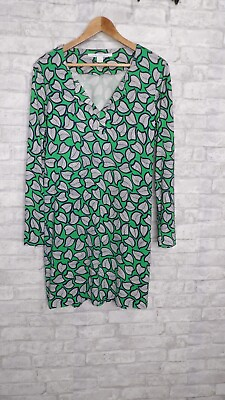 #ad Diane von Furstenberg DVF 100% Silk Dress Long Sleeve Leaf Print Green Size 12 $85.00
