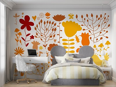 #ad 3D Cartoon Golden Floral Wallpaper Wall Murals Removable Wallpaper 58 AU $249.99