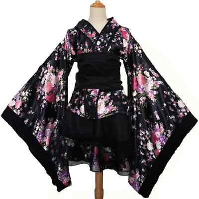 #ad Sexy kimono Japanese girl long robe dress party role playing costume GBP 67.32