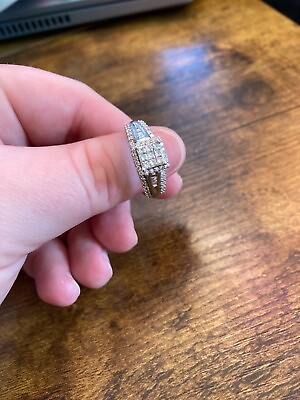 #ad Beautiful 10k White Gold Princess Cut Diamond Engagement Ring Halo Round $630.00