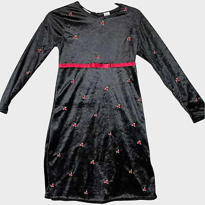 #ad Blueberi Boulevard Girls Youth Size 14 Black Velvet Dress Red Ribbon Belt L S $14.40