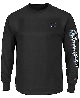 Champion Men#x27;s Graphic Logo Long Sleeve T Shirt Black Size Medium $14.99
