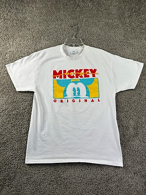 #ad VINTAGE 90s Mickey Mouse Original Shirt Mens large White Blue Disney FLAW $17.99
