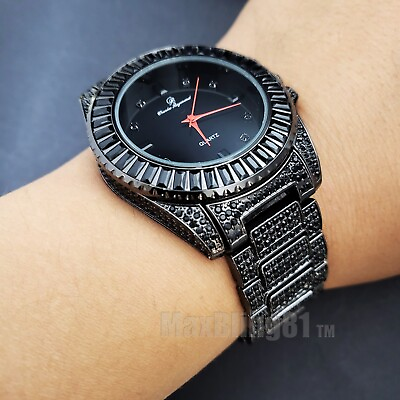 #ad Watch Men#x27;s Luxury Black Hip Hop Style Cubic Zirconia Iced Bracelet Wristwatch $29.99