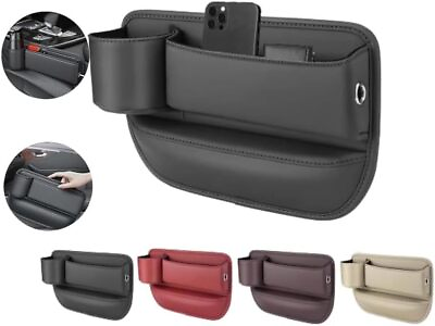 #ad Car Leather Cup Holder Gap Bag 2 in 1 Front Seat Filler Box with waterCup holder $22.99