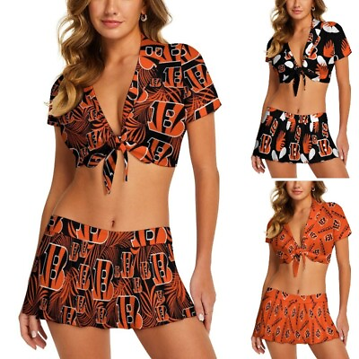 #ad Bengals Cincinnati Women#x27;s Cheerleading Costume Crop Top with Mini Skirt Set $22.99