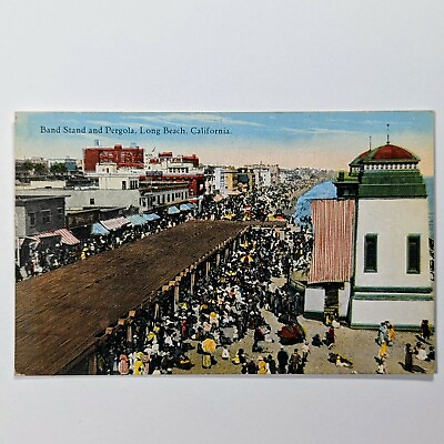 #ad Long Beach California Band Stand And Pergola Postcard $7.91