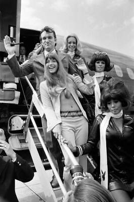 #ad Hugh Hefner arrives at Heathrow Airport in his private DC9 30 jet Old Photo 7 AU $9.00