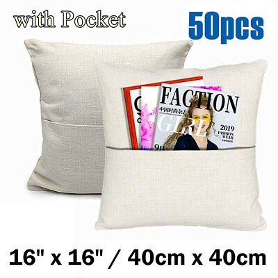 #ad 50pcs 16quot; x 16quot; Sublimation Blank Linen Pocket Pillow Case Throw Cushion Cover $219.00