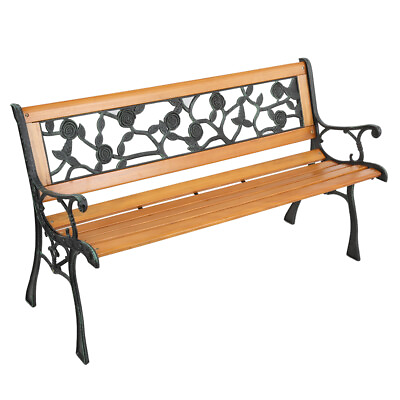 #ad Outdoor Wood Iron Love Bench Garden Chair Rose Back 49 Patio Deck $113.07