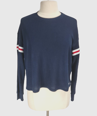 #ad HOLLISTER Womens Crop Knit Top Size S Blue Crew Neck Long Sleeve 130P $11.19