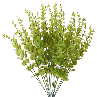 #ad 30Pcs 15quot; Artificial Eucalyptus Leaves Stems Faux Greenery Light Green $14.33