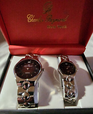 #ad Vintage Charles Raymond New York His@Hers Brown and Silver Watch Set V0109N 50 $125.10