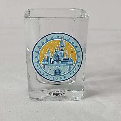 #ad Disneyland Park Cinderella Castle Clear Shot Glass Blue amp; Yellow Disney USA $15.00