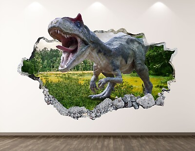 #ad Wild Dinosaur Wall Decal Art Decor 3D Smashed Forest Poster Room Sticker BL367 $69.95