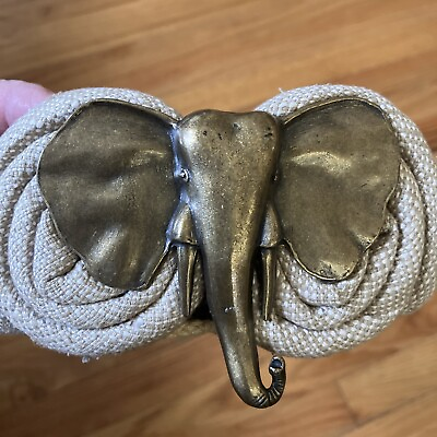 #ad Rhea Women’s Belt Earth Toned Wrap Rope Woven Knot Stretchy Gold Elephant Head $16.99