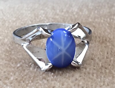 #ad Rare Designer Signed B Lab Created Blue Sapphire 925 Sterling Silver Size 6 Ring $29.95