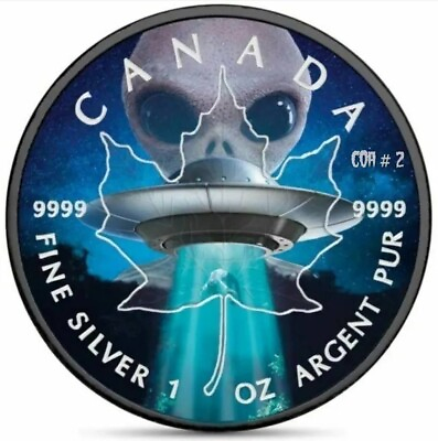 #ad 2018 1 Oz Silver $5 Canada Glow In The Dark ALIEN N UFO LEAF Coin WITH COA # 2. $299.95