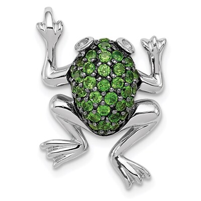 #ad Sterling Silver Rhodium White Topaz amp; Chrome Diopside Frog Pendant $157.50