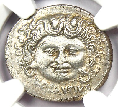 #ad L. Plautius Plancus AR Denarius Medusa Silver Coin 47 BC Certified NGC AU $1467.75