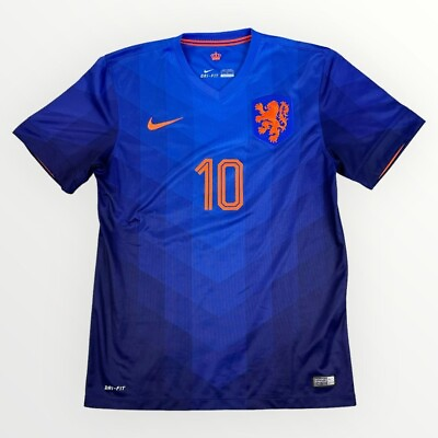 #ad NIKE 2014 Netherlands Holland Away Soccer Jersey M KNVB Sneijder 10 Blue Shirt $60.00
