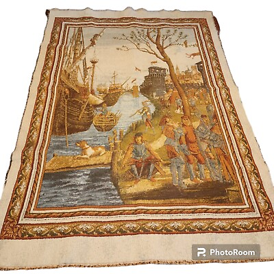 #ad VTG French Tapestry Medieval Hunting Home Décor Tapestry Wall Hanging 54quot;L×37quot;W $80.00