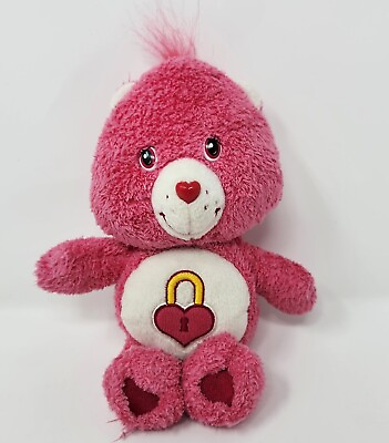 #ad Vintage 7quot; Care Bears 2004 Pink Secret Bear Heart Lock Plush Stuffed Animal $11.70