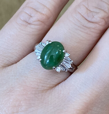 #ad GIA Untreated Oval Jadeite Jade 2.79 ct and Diamond Ring in Platinum HM1654SS $3570.00