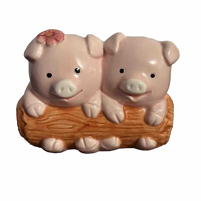 #ad Vintage MIC Two Pink Pigs Piggy Piglets Coin Bank Still Taiwan $30.00