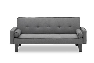 #ad 72quot; Dark Grey Cotton Linen Sofa Bed Convertible 2 Pillows Family Living Room $302.48