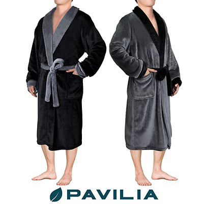 #ad Mens Warm Fleece Robe Microfiber Bathrobe Shawl Collar Male Spa Robe Sleepwear $31.99