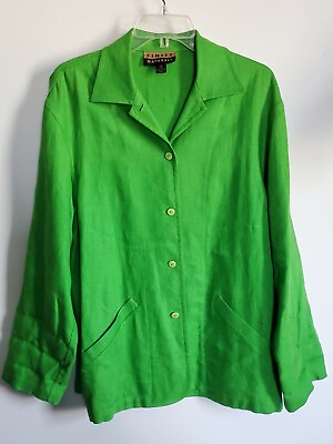 #ad Finity Green Linen Jacket 10 Button Down Long Sleeves Pockets St. Patrick#x27;s Day $49.00