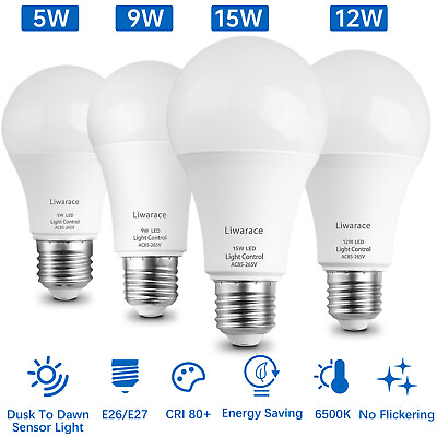#ad 1 4 Pack Outdoor Dusk to Dawn E26 E27 LED Light Bulbs 6500K Daylight for Porch $6.59