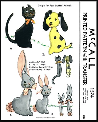 #ad McCall 1574 Pattern Stuffed Animal Toy Cat Dog Mother amp; Baby Bunny $5.49