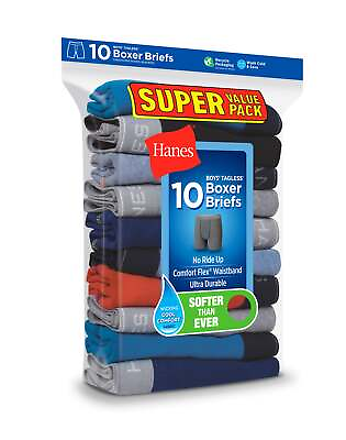 #ad Hanes Boys Dyed Boxer Briefs 10 Pack Cool Comfort Flex Waistband Tagless S XL $20.14
