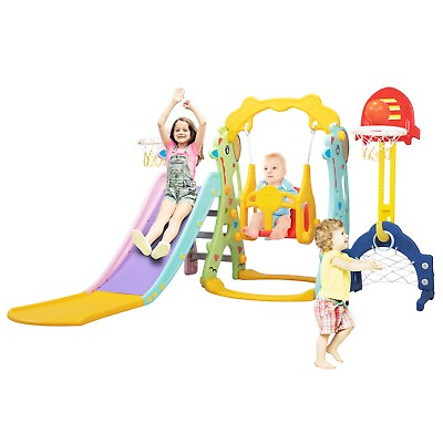 #ad 6 in 1 Toddlers Slide Swing Playset Indoor Outdoor Climber Playground $109.99